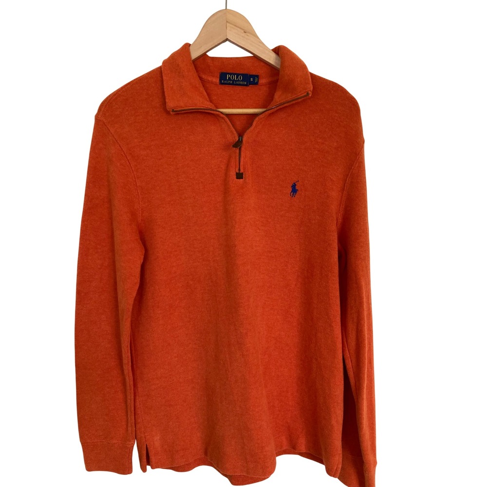 Polo Ralph Lauren Mens Orange 100% Cotton Quarter Zip Pullover Sweater Small